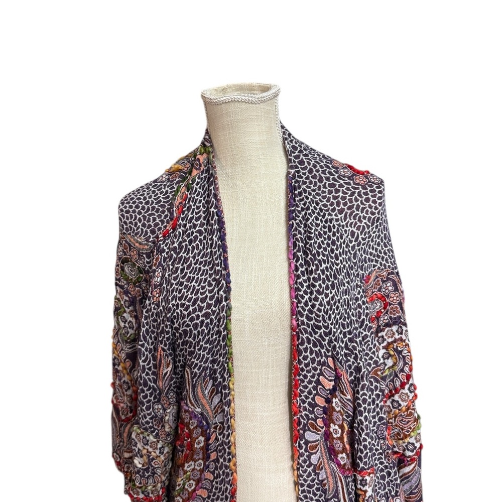 Raj Paisley Embroider Whimsy Womens OS Short Sleeve Duster Topper Cardigan Boho - Picture 2 of 14